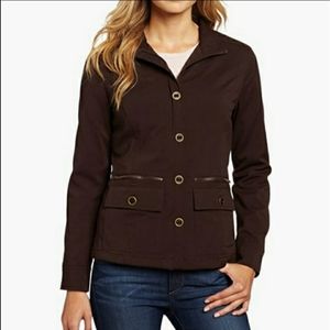 PrAna Lydia large brown military style zip-up utility jacket w 5 pockets